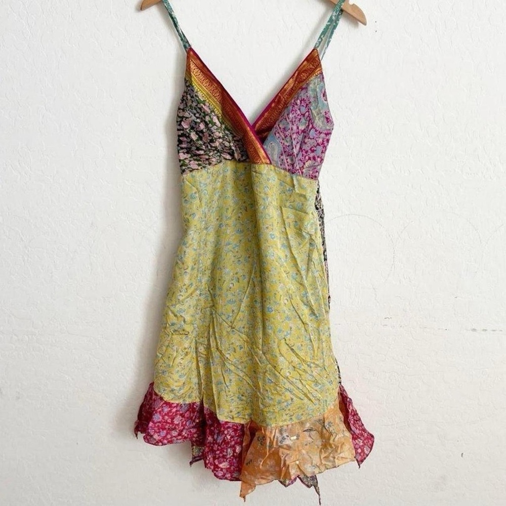 Vintage Handmade Silky Patchwork Flowy Boho Festival Dress